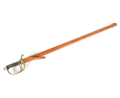 A GEORGE V BRITISH 1822 PATTERN OFFICERS SWORD having a wire bound shagreen grip and an etched steel blade - in the original 
