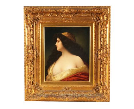 A FINE LARGE 19TH CENTURY KPM BERLIN PORCELAIN PLAQUE portrait of a young Italian lady, impressed mark to verso, also bearing