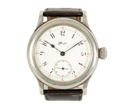 A 20TH CENTURY OVERSIZED SILVER WRISTWATCH BY TIFFANY &amp; CO. NEW YORK NUMBERED 71622 with silver case enclosing an enamel 