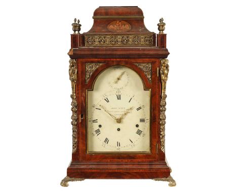 JOHN SCOTT, GLOUCESTER STREET, LONDON. A LATE 18TH CENTURY THREE TRAIN QUARTER STRIKING INLAID AND ORMOLU MOUNTED MAHOGANY BR
