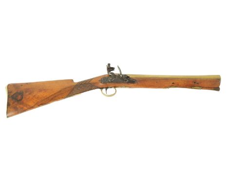I.H. WALDRON, LONDON. AN EARLY 19TH CENTURY BRASS BARRELLED FLINTLOCK BLUNDERBUSS having a splayed barrel with Birmingham pro