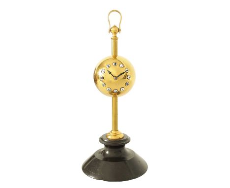 AN UNUSUAL EARLY 20TH CENTURY FRENCH GRAVITY SAW CLOCK the brass spherical ball weighted case with enamel Roman numerals encl