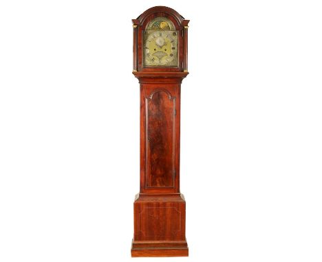 WILLIAM WALL, RICHMOND. A GEORGE III MAHOGANY EIGHT-DAY LONGCASE CLOCK the 12" arched brass dial with engraved silvered spand
