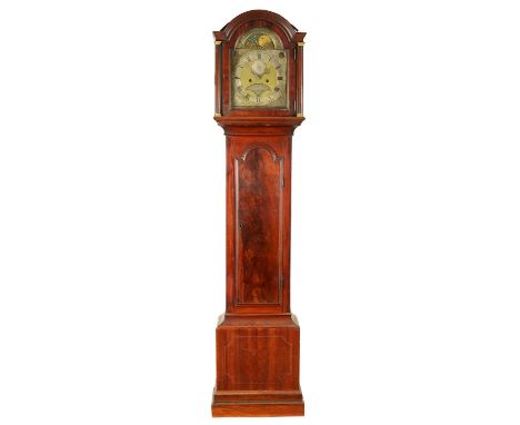 WILLIAM WALL, RICHMOND. A GEORGE III MAHOGANY EIGHT-DAY LONGCASE CLOCK the 12" arched brass dial with engraved silvered spand