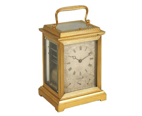 AUBERT ET KLAFTENBERGER, GENEVE. AN UNUSUAL 19TH CENTURY GRAND SONNERIE SWISS REPEATING CARRIAGE CLOCK WITH DATE AND ALARM DI