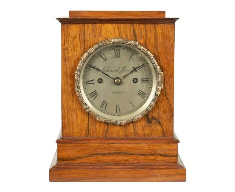 EDWARD JAMES, LONDON. AN EARLY 19TH CENTURY DOUBLE FUSEE ROSEWOOD MANTEL CLOCK the 4" silvered circular dial with Roman numer