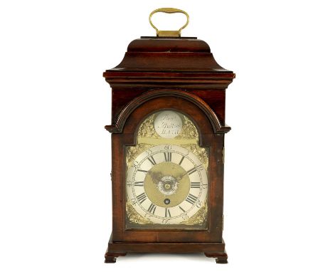 THOMAS BULLOCK, BATH. A MID 18TH CENTURY VERGE BRACKET CLOCK OF SMALL PROPORTIONS WITH ALARM the fruitwood case having an inv