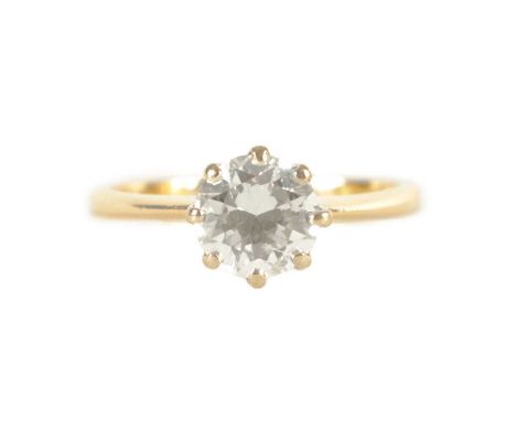 A LADIES 18CT GOLD 1.5CT DIAMOND SOLITAIRE RING with brilliant cut diamond set in a white gold crown on a yellow gold shank, 