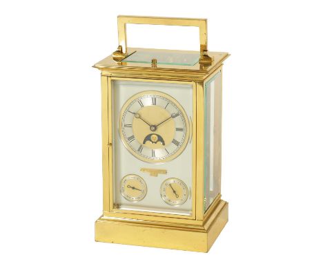 SINCLAIR HARDING, NO. 554/22. A GIANT REPEATING CHRONOMETER CARRIAGE CLOCK the gilt brass case with bevelled glass panels and