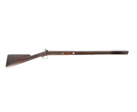 AN EARLY 19TH CENTURY 13 BORE SINGLE BARREL PERCUSSION SHOTGUN BY PATRIC, LIVERPOOL with twist browned barrel signed 'Liverpo