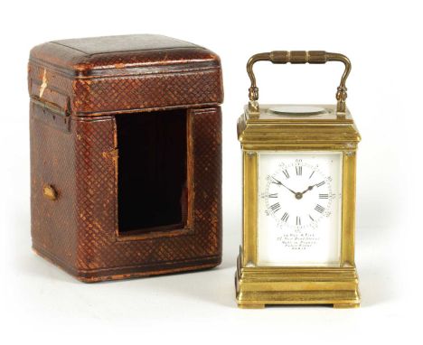 LE ROY &amp; FILS, 57 NEW BOND STREET, LONDON. A LATE 19TH CENTURY FRENCH BRASS CASED MINIATURE CARRIAGE CLOCK with enamel di