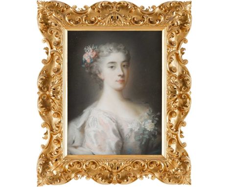 AN 18TH/19TH CENTURY PASTEL PORTRAIT OF A LADY in a carved gilt wood frame.58cm high 48cm wide