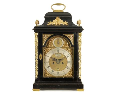 ROBERT HENDERSON, LONDON A GEORGE III EBONISED AND ORMOLU MOUNTED BRACKET CLOCK the classic bell top case with pineapple fini