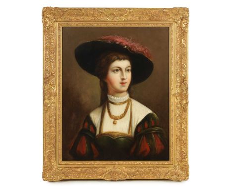 A 19TH CENTURY PORTRAIT OIL ON CANVAS. Young woman in period dress, signed - in decorative gilt moulded frame67cm high 53cm w