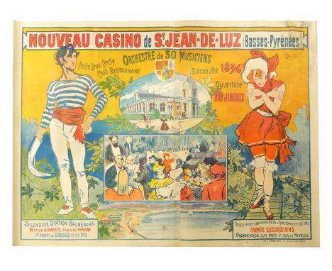 A LARGE VINTAGE FRENCH CASINO ADVERTISING POSTER Nouveau Casino de St Jean de Luz150cm high 201cm wide