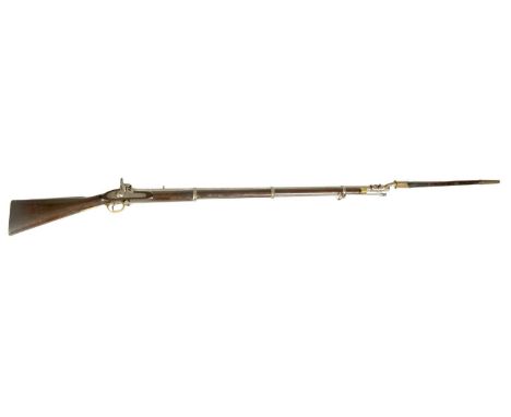 A MID 19TH CENTURY ENFIELD 1859 PATTERN THREE BAND PERCUSSION MUSKET fitted a full stock with flat signed lock plate and engr