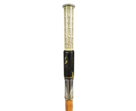 AN UNUSUAL EARLY 20TH CENTURY OTIS KING’S POCKET CALCULATOR/WALKING CANE with metal mounted extending calibrated shaft marked