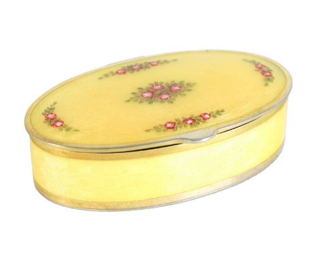 A LATE 19H CENTURY NORWEGIAN SILVER GILT AND GUILLOCHE ENAMEL BOX decorated with painted floral sprays on a spiralling yellow