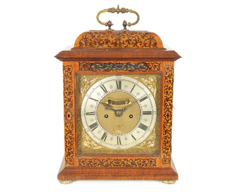 JONATHAN HOCKER, READING. A RARE QUEEN ANNE WALNUT AND ARABESQUE MARQUETRY EIGHT-DAY VERGE BRACKET CLOCK WITH PULL QUARTER RE