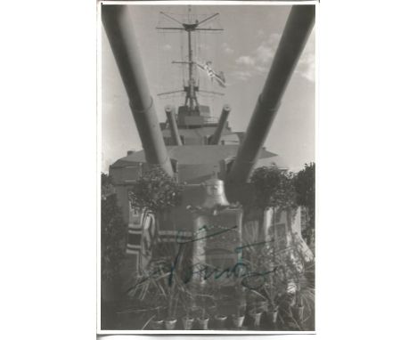 WW2 Admiral Karl Donitz signed vintage 5 x 4 inch b/w photo of the Scharnhorst. Good Condition. All autographs are genuine ha