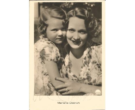 Marlena Dietrich signed vintage sepia 6 x 4 inch photo with her daughter, signed in pencil. Good Condition. All autographs ar