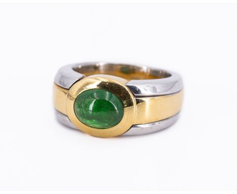 FARBSTEIN-RING. Herkunft: Deutschland. Material: 750/- Gelb-, Weißgold, Punze. Gesamtgewicht: ca. 20,0 g. EU-RM: 53. Edelstei
