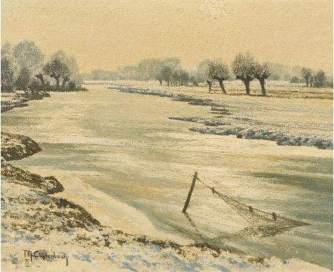CLARENBACH, MAX1880 Neuss - 1952 Wittlaer/ DüsseldorfTitel: Winterliche Flusslandschaft. Technik: Öl auf Leinwand. Maße: 45 x