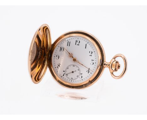 IWC SCHAFFHAUSENTaschenuhr. Werk: Handaufzug. Gehäuse/Armband: 585/- Rotgold, Punze, Zffbl. weiß lackiert, Zeiger rotgolden, 