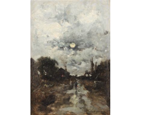 Joseph Theodore COOSEMANS (1828-1904) oil on panel "path in the moonlight" - Weight: 350 g - Shipping available - Region: Bel