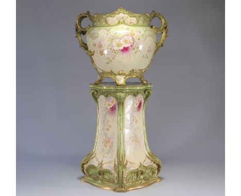 Royal Bonn pedestal basin and column decorated with flowers - Art Nouveau - Weight: 25.00 kg - Shipping unavailable - Region: