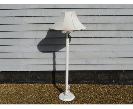 A Danish standard lamp with white flared shade on white and chrome column, 141cm high