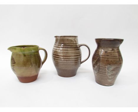 DAVID LEACH (1911-2005) A studio pottery jug, glazed, personal seal, 17cm high plus two damaged items - jug with incised desi