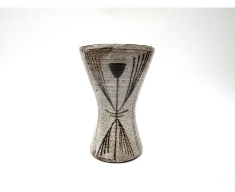 DAVID LEACH (1911-2005) (ARR) A studio pottery vase, waisted form with wax resist decoration, 19.5cm high