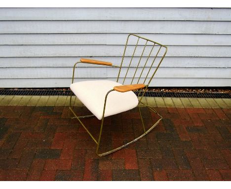 Ernest Race for Race furniture - A Rocking chair circa 1950's in Army green paintwork. Newly re-upholstered seat pad. 62cm x 