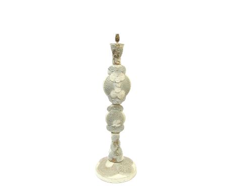 BERNARD ROOKE (b.1938) A 'Totem' five section studio pottery floor lamp with relief moulded Lily pads etc. Overall height 104