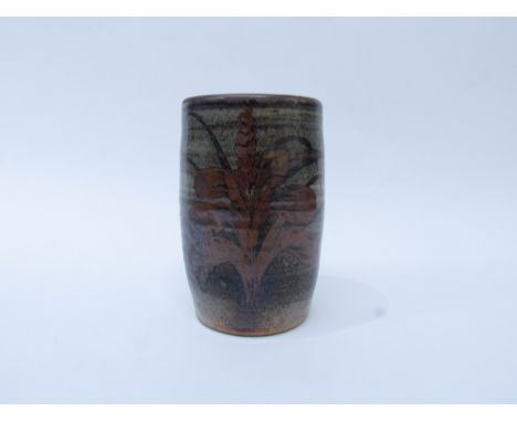 DAVID LEACH (1911-2005) A studio pottery vase painted with foxglove details in iron red over slate coloured glaze. Impressed 