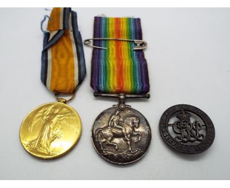 A World War One (WWI / WW1) Army Service Corps medal pair comprising Victory Medal and British War Medal, named to M-303093 P