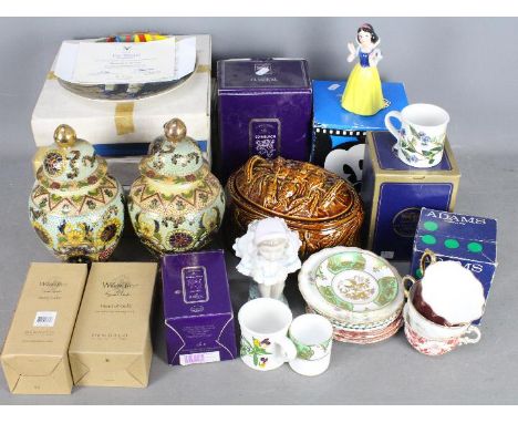 A mixed lot comprising crystal glassware and ceramics to include Nao, Oriental, Portmeirion, Disney figurines and similar.