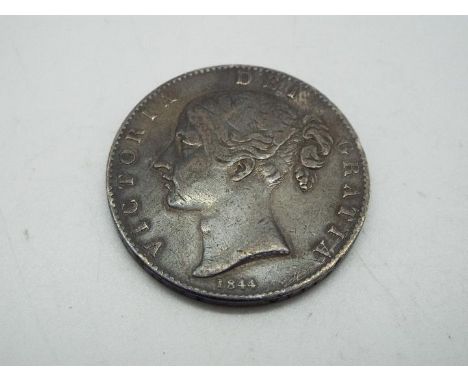 Silver Coin - Victorian Crown, 1844, young head, VIII, star stop edge.