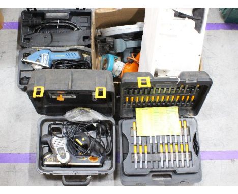 A collection of tools to include electric planer, circular saw, power drill, Black &amp; Decker circular saw and similar. [3]