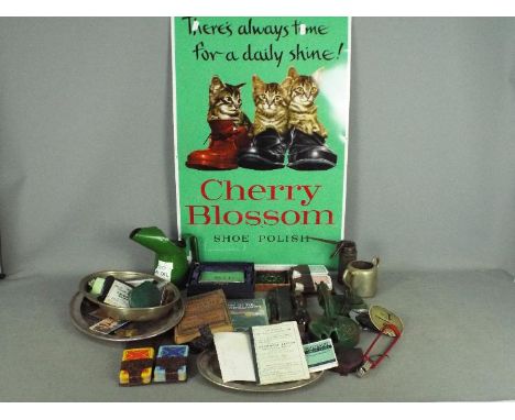 A mixed lot to include a Chiswick Products Ltd metal advertising sign for Cherry Blossom Shoe Polish (believed by the vendor 