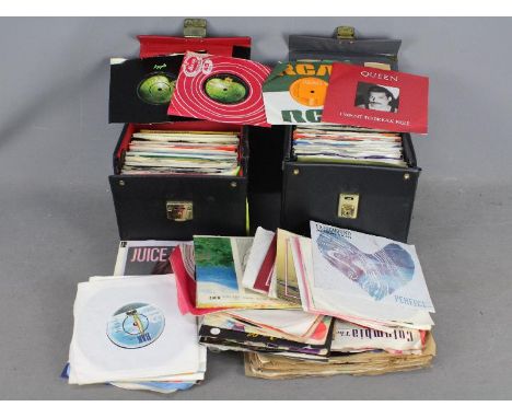 A collection of 7" vinyl records to include Queen, The Beach Boys, The Beatles, The Kinks, Electric Light Orchestra and simil
