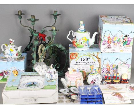 Lot to include Alice In Wonderland themed ceramics and other items, novelty teapots, tea light stands.