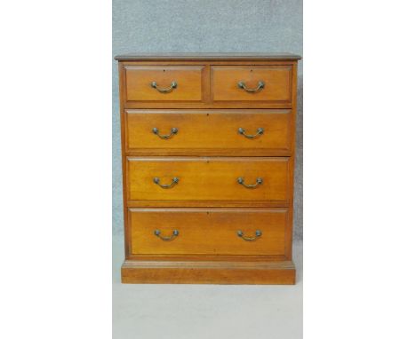 A late 19th century walnut chest of drawers, makers stamp to inside of drawer. H.110 W.85 D.53cm 