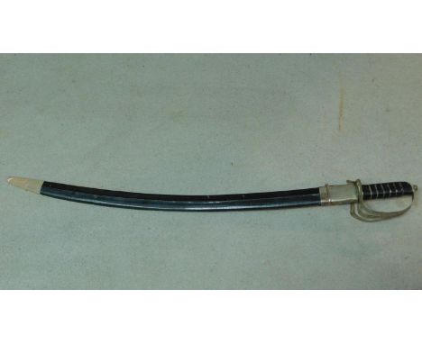 An officers sword with loop guard and leather effect scabbard. W.92cm 