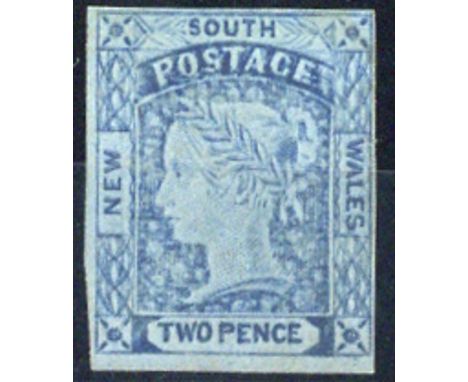 (x) New South Wales1851-55 Laureated imperf, Plate I 2d. ultramarine, worn plate, blue wove paper, small to good margins, unu