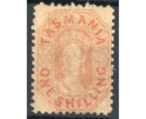 (x) Tasmania1871-91 watermark double-lined numeral, perf 11½ 1/- orange-red, unused with part original gum, some light bends 