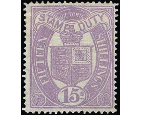 (x) Victoria1884-96 Stamp Duty, litho, watermark V over Crown (Type 19), 15s. mauve, unused with large part original gum, two