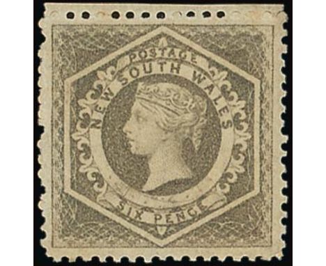 (x) New South Wales1860-72 Diadem, perf 12 6d. grey-brown, unused with large part original gum, fine. S.G. 143, £700. Photo  