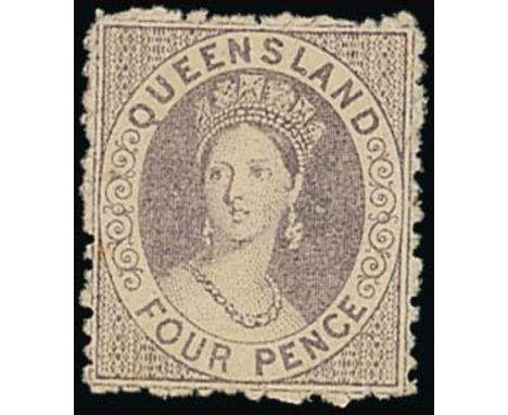 (x) Queensland1866-67 lithographed on thick paper, no watermark 4d. grey-lilac, unused with part original gum, fine. S.G. 54,